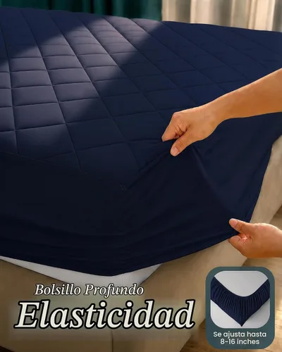 Vista 3 de Utopia Bedding - Cubrecolchón acolchado, tamaño King, protector y cubierta de colchón elástica con bolsillo profundo que se estira hasta 16 Azul