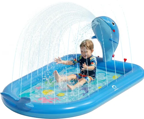 Vista 11 de QPAU Almohadillas de salpicaduras para niños pequeños de 1 a 3 años, tapete de juguete de elefante azul para niños, tapete de juego al aire libre