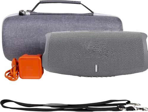 Vista 3 de Khanka Funda de transporte de repuesto para altavoz Bluetooth inalámbrico portátil impermeable JBL Charge 4/5. Espacio adicional para cargador y Gris