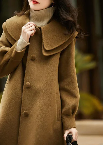 Vista 4 de chouyatou Abrigo de lana con cuello Peter Pan para mujer, abrigo de invierno de un solo pecho para invierno