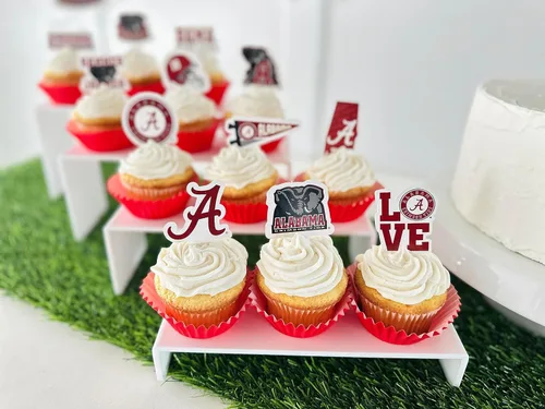 Vista 2 de Decoraciones para cupcakes de la Universidad de Alabama, suministros para fiestas de fútbol americano, cumpleaños, graduación (24 piezas)