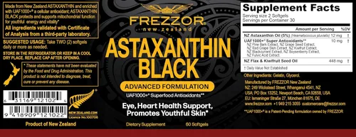 Vista 2 de FREZZOR Astaxantina negra con UAF1000+ Super antioxidante, apoya la salud del corazón, los ojos y el cerebro, cuidado de la piel antienvejecimiento