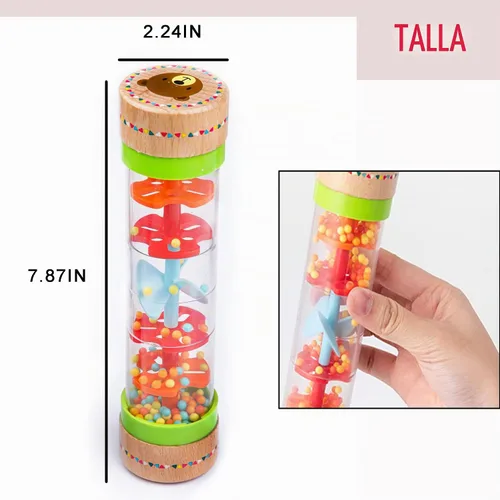 Vista 2 de BIUWING Rainmaker Palitos de Lluvia, Mini Instrumento Musical de Madera para Agitar, Gotas de Lluvia con Cuentas - Dale la Vuelta y Observa