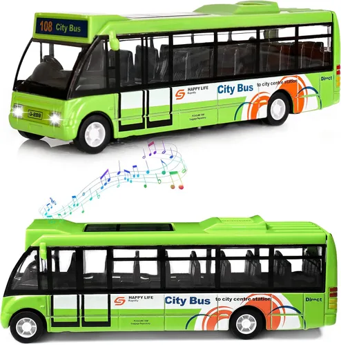 Vista 7 de Crelloci Autos de juguete de autobús urbano, autos de aeropuerto de metal fundido a presión para niños de 3 a 8 años de edad, vehículo de juego azul