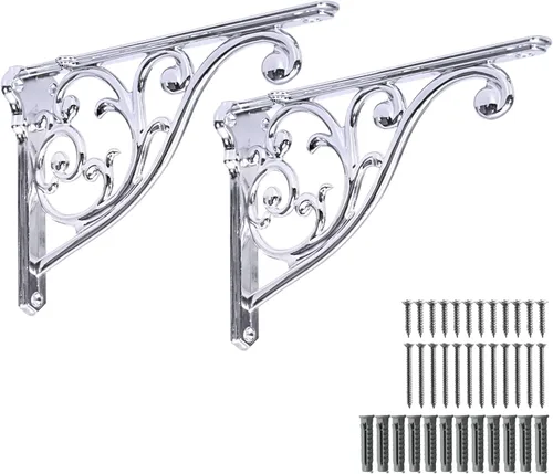Vista 84 de Soportes de estante de 4 pulgadas, paquete de 4 soportes de pared de latón antiguo de alta resistencia, estantes decorativos de cocina victoriana