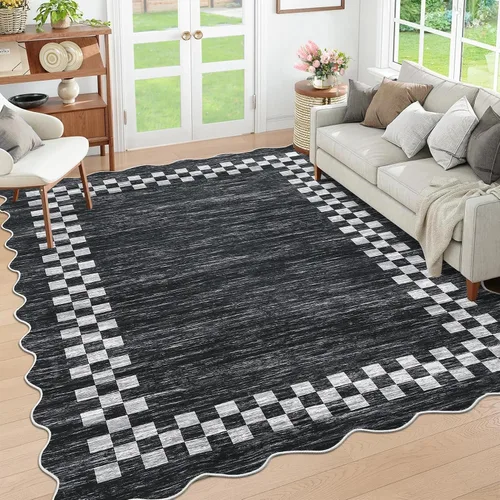 Vista 23 de GarveeHome Alfombra lavable de 5 x 7 pies para sala de estar, alfombra Beige festoneado