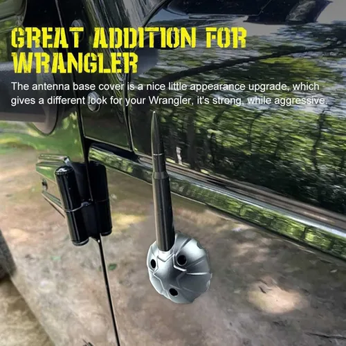 Vista 4 de Cubierta base de antena de aluminio para antena de radio, carcasa anodizada, base de cubierta de antena compatible con Jeep Wrangler JK JKU JL JLU