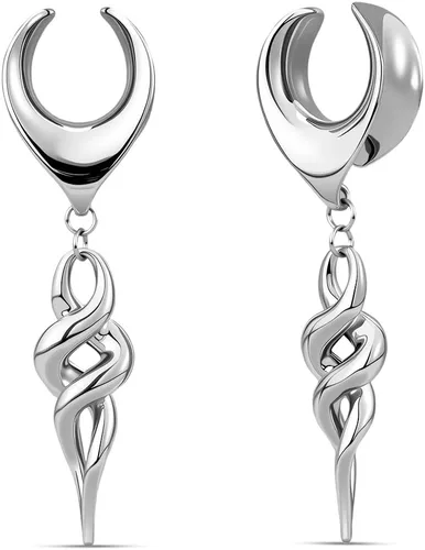 Vista 8 de ERKUOO 2 túneles ocultistas góticos barrocos de oreja de 2G a 1 pulgada de corazón, llama, media luna, espiral, dilatadores, joyería de piercing