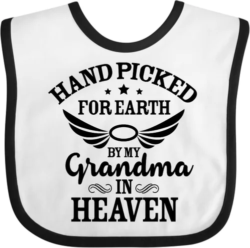 Vista 5 de inktastic Handpicked for Earth By My Grandma in Heaven Angel Wings Baby Bib