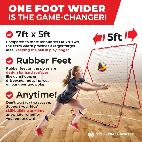 Vista 2 de Red de rebote para voleibol - 7' x 5' Red de práctica de voleibol ajustable para mejorar el golpe, el saque y el servicio - Equipo de entrenamiento