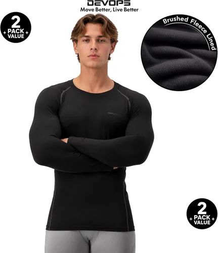 Vista 9 de DEVOPS Paquete de 2 camisas térmicas de compresión de manga larga para hombre 1#) Negro/Negro
