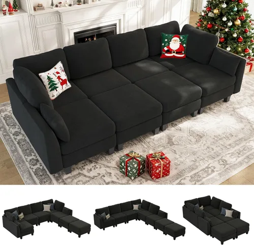Vista 13 de Sofá seccional con sofá cama, sofá modular de 6 plazas, cómodos sofás seccionales convertibles, sofás convertibles con otomanos, sofás seccionales