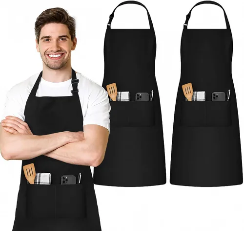 Vista 16 de Avalon Kitchen Unisex Adjustable Kitchen Apron with 2 Pockets – Chef Cooking Apron for Men & Women Blanco