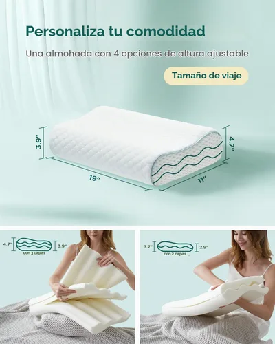 Vista 2 de Releep Almohada cervical de espuma viscoelástica para aliviar el dolor, contorno ajustable (4 alturas), portátil y lavable, almohada de viaje