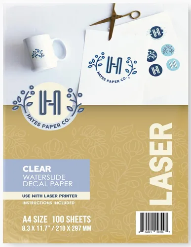 Vista 10 de Hayes Paper Co. Waterslide - Papel adhesivo transparente con láser (A3, 20 hojas)