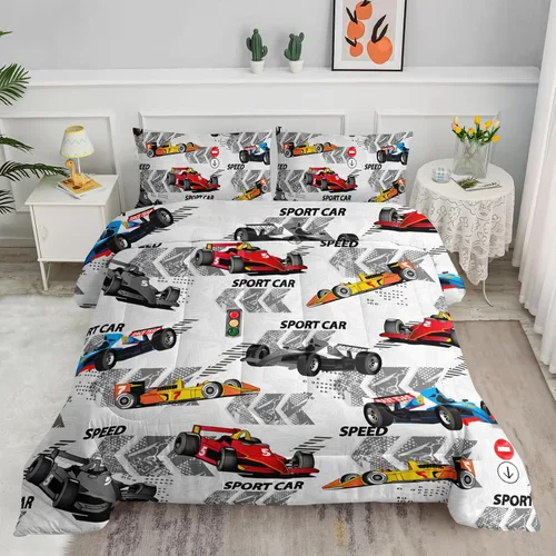 Vista 49 de Juego de edredón para niños Axolotl, tamaño individual, juego de ropa de cama con diseño de autos de carreras para niños, niñas, adolescentes