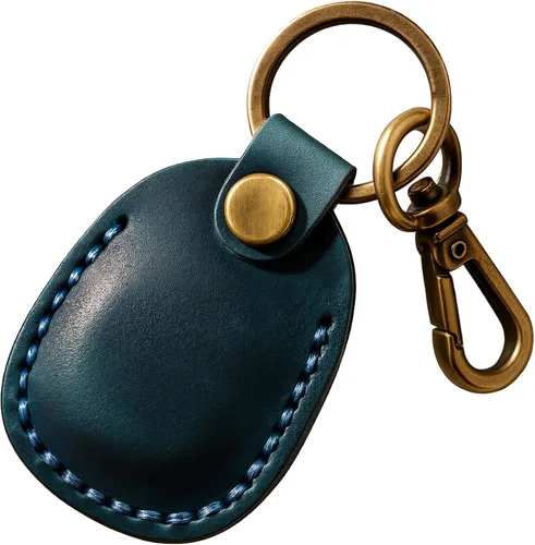 Vista 25 de Llavero de Airtag de cuero genuino, llavero portátil de Air tag con anillos para llaves, funda de cobertura oculta completa compatible con Airtag