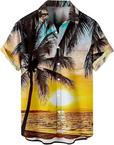 Vista 59 de Camisas tropicales con botones para hombre, camisas hawaianas de manga corta, casuales para vacaciones, camisas de playa holgadas Beige-playa escena