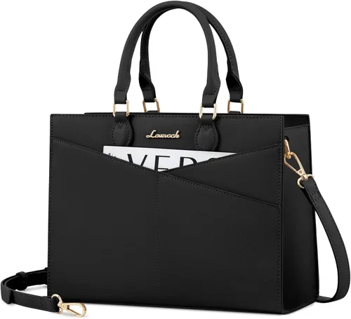 Vista 8 de LOVEVOOK Bolsos para mujer, bolsos tipo cartera con asa superior, bolso de mano de cuero negro con cremallera, bolso cruzado con asa superior