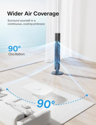 Vista 3 de PELONIS - Ventilador de torre de 42 pulgadas para dormitorio – 26 pies/s, ventilador de torre oscilante de 90° con control remoto, pantalla LED