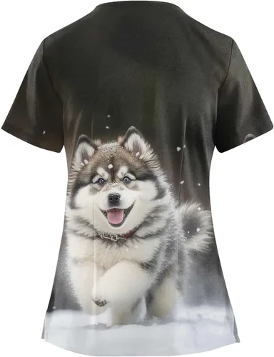 Vista 2 de Camiseta de manga corta con estampado de animales 3D para mujer, talla grande, para senderismo, con bolsillo