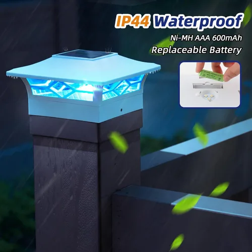 Vista 6 de APONUO - Paquete de 4 luces solares para postes que cambian de color para Blanco