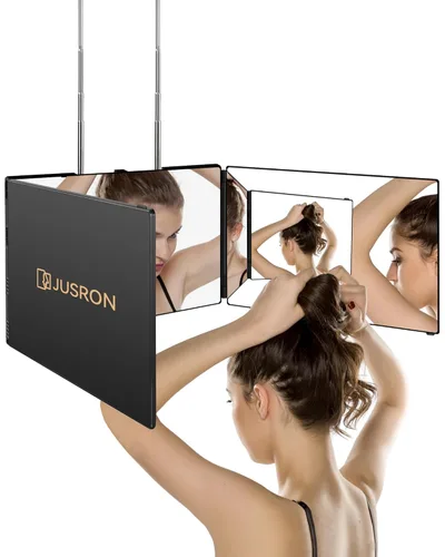 Vista 11 de JUSRON Espejo para Cortarse el Cabello Uno Mismo con Ángulo de Visión de 360°, Vidrio HD Transparente Antivaho, Recargable por USB, Fácil de Usar