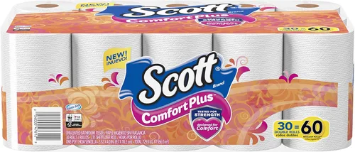 Vista 17 de Scott ComfortPlus - Papel higiénico, 6 mega rollos, 310 hojas por rollo, apto para fosas sépticas, toalla de baño de 1 capa