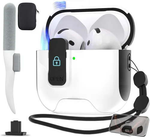 Vista 12 de Maxjoy Funda protectora para AirPods Pro 3 con kit de limpieza, funda rígida militar con bloqueo que absorbe los golpes, azul oscuro