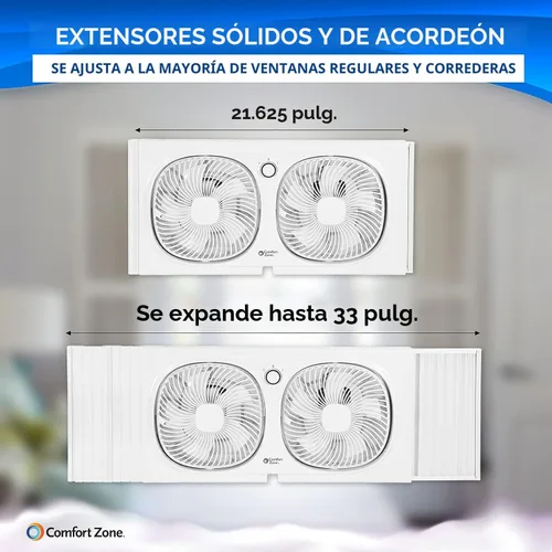 Vista 3 de Comfort Zone CZ329WT Ventilador de ventana doble de 9" con ventiladores giratorios de 180°, 2 velocidades, pantalla anti-insectos de plástico