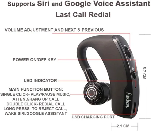 Vista 2 de Ambar Auricular inalámbrico Bluetooth para llamadas con micrófono integrado, compatible con iPhone, Android, auriculares para teléfonos celulares