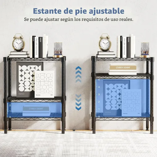 Vista 6 de DUMOS Estantes de almacenamiento de alambre de metal de 3 niveles, estante de almacenamiento ajustable de pie, organizadores de estantería de acero