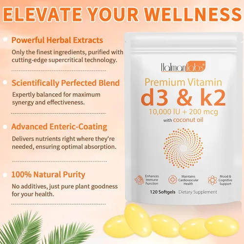 Vista 2 de newseel Cápsulas de vitamina D3 K2, suplemento de vitamina D3 y K2, suplemento de vitamina D3 y K2, suplemento D3, cápsulas blandas de aceite