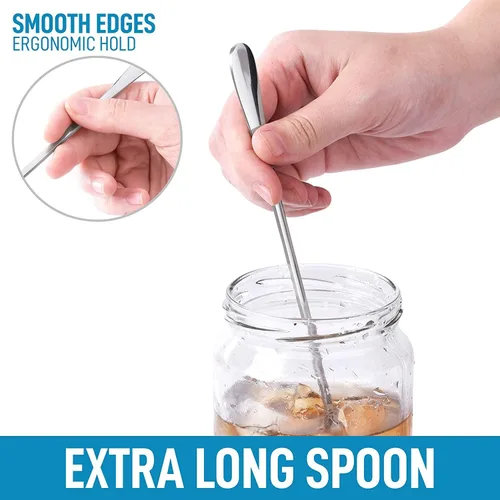 Vista 5 de Paquete de 8 cucharas de cóctel de mango largo de 9 pulgadas, cucharas de té helado de acero inoxidable para café y helado, cucharas para mezclar