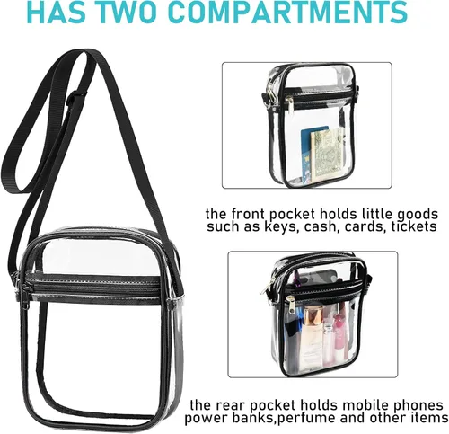 Vista 5 de Paquete de 6 bolsas transparentes aprobadas para estadios, bolsa de PVC con bolsillo frontal