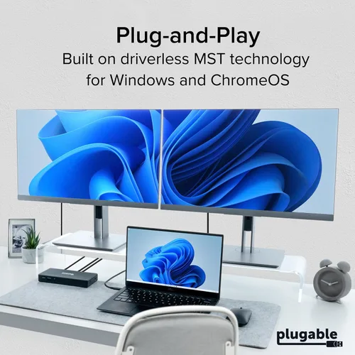 Vista 7 de Estación de acoplamiento USB-C Plugable Dual 4K 60Hz HDMI, carga de 65W, Gigabit Ethernet, 1x USB-C 5Gbps, 3X USB-A, Audio, Windows/ChromeOS