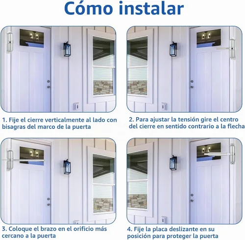 Vista 4 de Paquete de 2 cierrapuertas con resorte de seguridad de 4-1/4 pulgadas, cierrapuertas automático residencial, cierrapuertas automático, bisagra