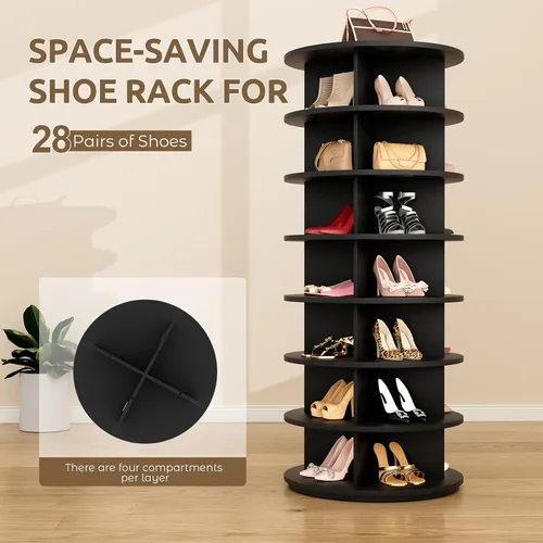 Vista 5 de Rotating Shoe Rack 7 Tier Spinning Shoes Organizer Tower for 28-32 Pairs Lazy Susan 360 Revolving Shoe Storage Cabinet Rotate Shoe Handbag Rack