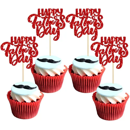 Vista 12 de Gyufise 24 piezas de decoración para cupcakes con bigote con purpurina negra del mundo para el mejor papá del mundo, decoraciones para el Día