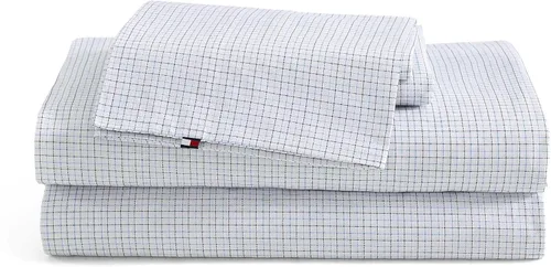 Vista 15 de Tommy Hilfiger - Sábanas para cama individual, ropa de cama de percal de algodón crujiente y fresca con funda de almohada a juego, juego de cama