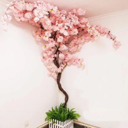 Vista 8 de Flores artificiales grandes árboles de cerezo en flor de seda para bodas, ramas falsas, tienda, jardín, paredes de fondo grandes, decoración