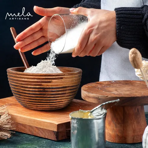 Vista 5 de Mela Artisans Tazón de madera de mango para servir, quemado oscuro, 9 pulgadas Frutero decorativo multiusos para ensaladas, aperitivos crujientes