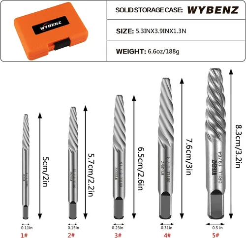 Vista 2 de 5Pcs Screw Extractor Set Spiral Flute Bolt Extractor Set Cr-MO Easy Out Bolt Extractor Set for Removing Stripped Screws and Broken Bolts