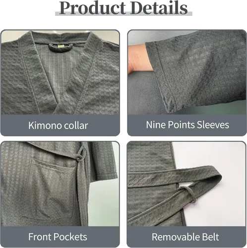 Vista 4 de Bata de baño tipo kimono ligera hasta la rodilla para hombre, bata de ducha para spa