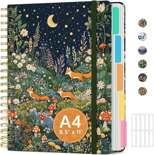 Vista 25 de Cuadernos grandes con forro en espiral para el trabajo con divisores y pestañas extraíbles, 8.5 x 11 pulgadas, bonito cuaderno de tapa dura de 5