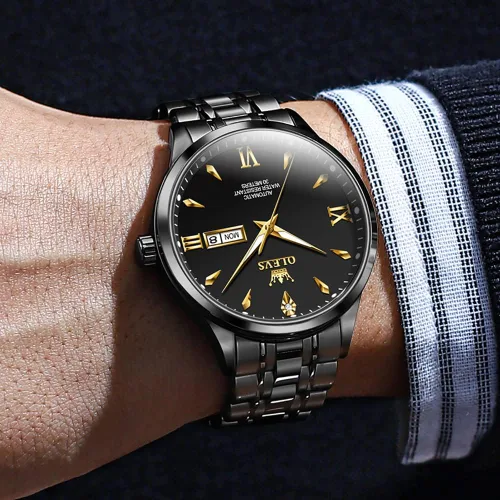 Vista 3 de OLEVS Reloj automático para hombre con calendario mecánico de cuerda automática, impermeable, de acero inoxidable, luminoso, de lujo, vestido