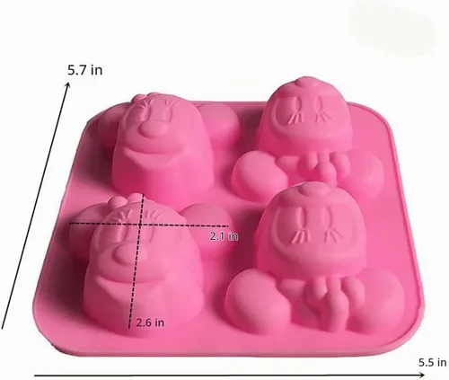 Vista 2 de Molde de silicona para cabeza de ratón de 4 cavidades para hacer dulces de fondant, moldes de chocolate, piruleta, postres, goma, arcilla, jabón