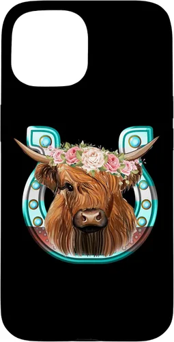 Vista 6 de Floral Highland Cow Heifer Horseshoe Western Country Case for iPhone 16