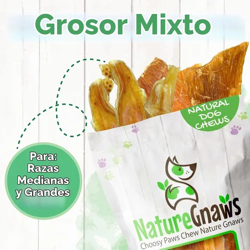 Vista 5 de Nature Gnaws Tendones de Res para Perros (8oz) - Grosor Mixto - Larga Duración para Perros Pequeños y Medianos - Huesos Masticables Naturales
