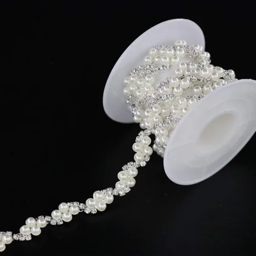 Vista 19 de Jerler Cadena de diamantes de imitación de cristal de 1 yarda, cuentas de perlas incrustadas para decoración de bricolaje y adornos de novia, ideal